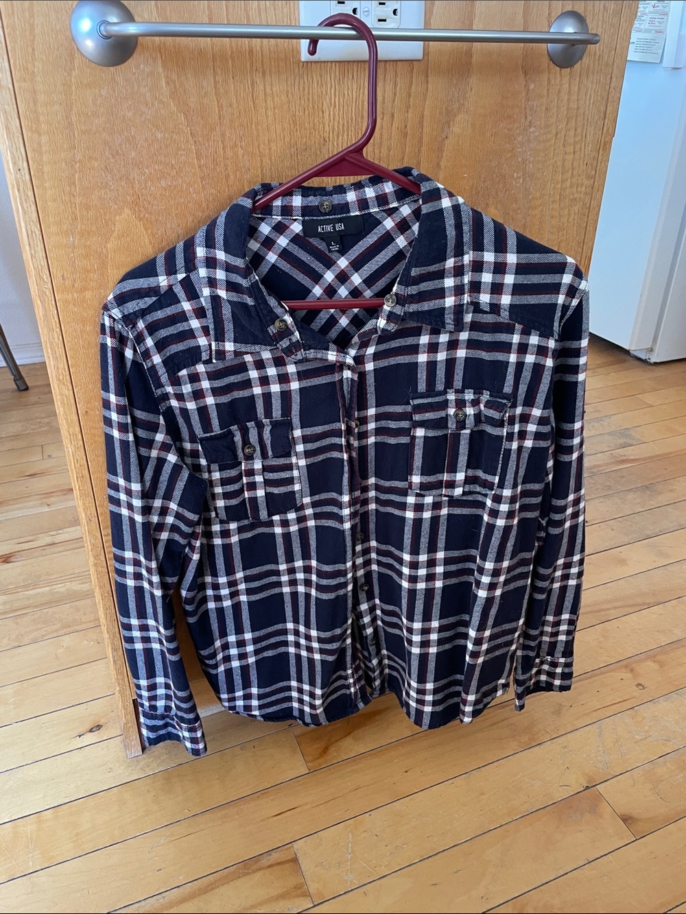 Active USA Women's Navy and White Plaid Button-Down Shirt